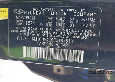 2014 Hyundai Accent Se z USA, uszkodzony, nr VIN KMHCU5AE6EU167810